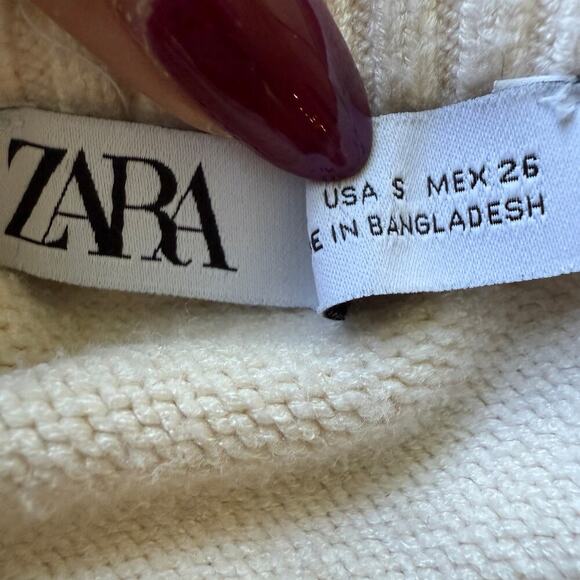 Zara Striped Knit Sweater Cream Black Relaxed Pullover Womens Small Preppy Chic - Picture 5 of 8